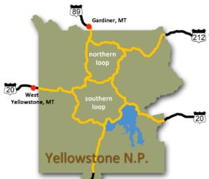 GaperGuide tour route for north and south loops of Yellowstone