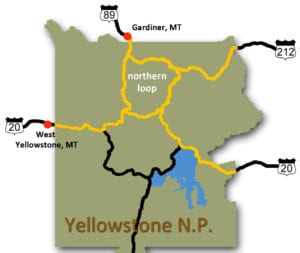 tour route for north loop of Yellowstone