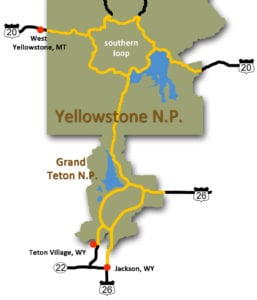 tour route for south loop of Yellowstone and Grand Teton