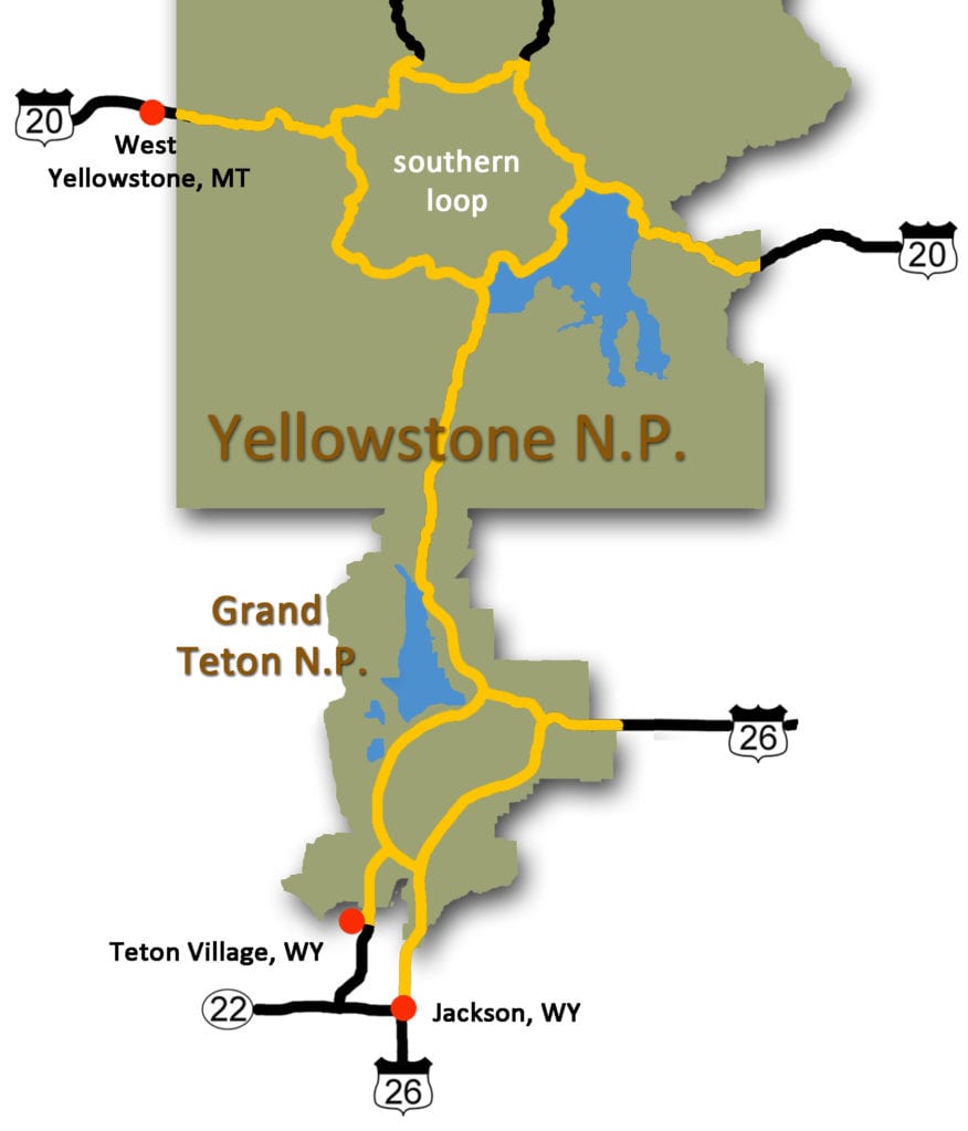 tour route for south loop of Yellowstone and Grand Teton