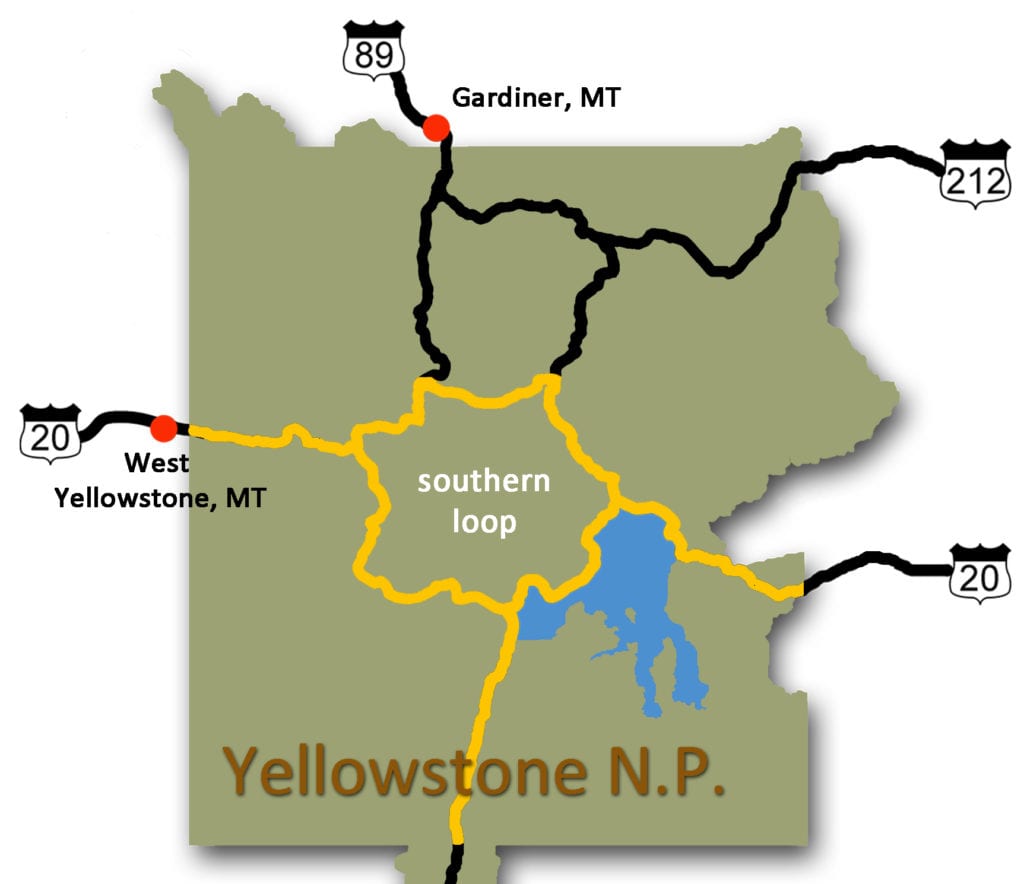 tour route for south loop of Yellowstone
