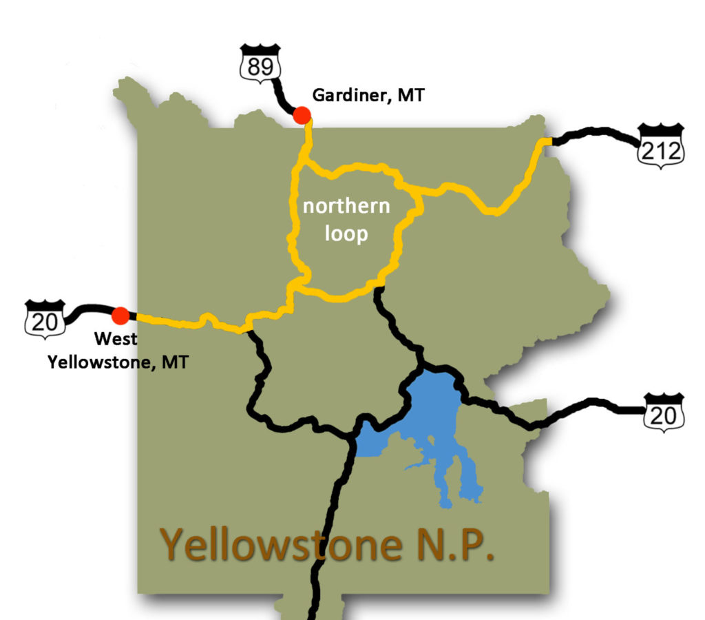 tour route for north loop of Yellowstone